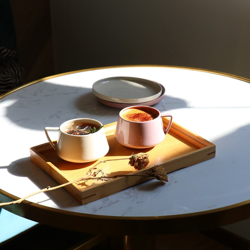 Pink Reusable Ceramic White Coffee Cup Cappuccino Cute Mate Cup Breakfast Set Vaso Plegable Cup And Saucer Set AA50BD
