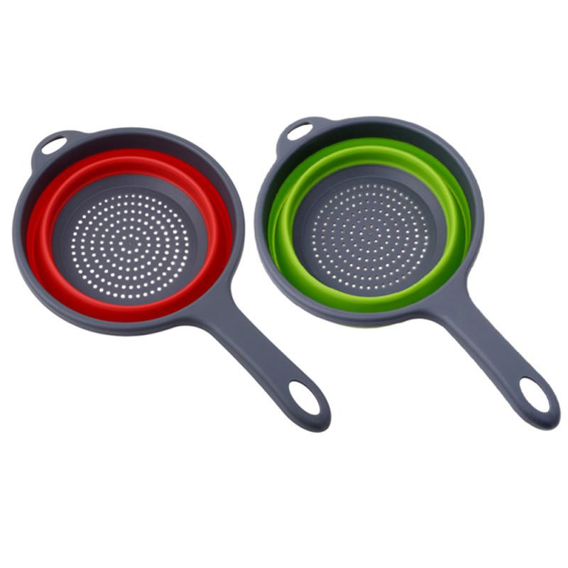 1PC Folding Silicone Plastic Colander Drain Basket Fruit Vegetable Washing Strainer Collapsible Drainer With Handle Kitchen Tool