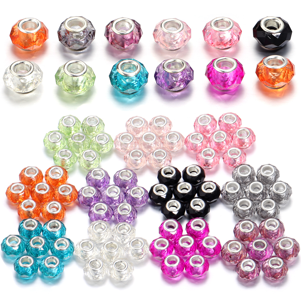 20 stuks/lot 14mm transparante, gefacetteerde harskralen met een groot gat voor het maken van sieraden, tussenkralen voor het maken van armbanden en kettingen