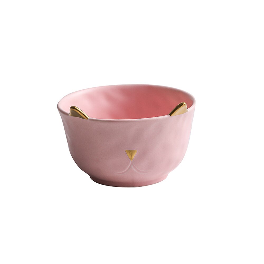 Cat Gold/Silver Inlay Ceramic Dinnerware Breakfast Plate Salad Bowl Fruit Snack Dish Restaurant Coffee Mugs Matte Tumbler: Pink Bowl