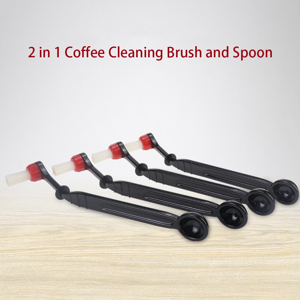 Kaffemaskine børsterenser med ske 2 in 1,  barista espressomaskine børstehoved, kafferenseværktøj