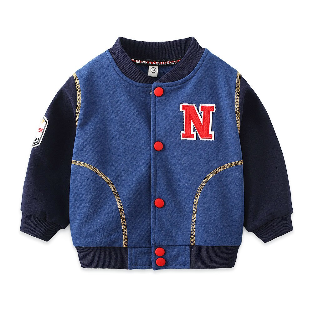 Mode Jongens Baseball Jas Lente Herfst Kids Jas Peuter Uitloper Kinderkleding: Dark Blue / 120