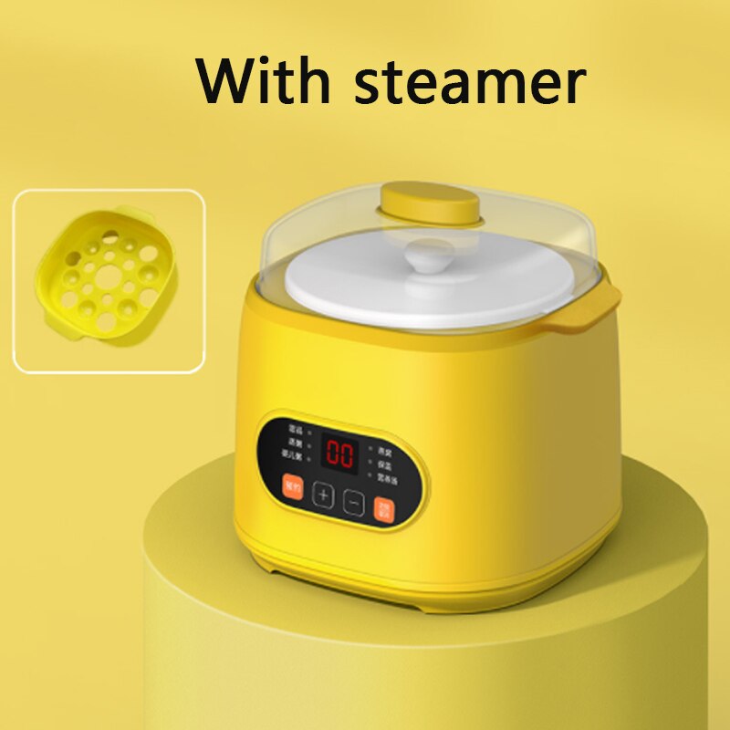 DMWD 1L Household Electric Cooker Mini Stew Pot Porridge Bird's Nest Cooking Machine Soup Pot Breakfast Maker 24H Appointment: Yellow Steamer