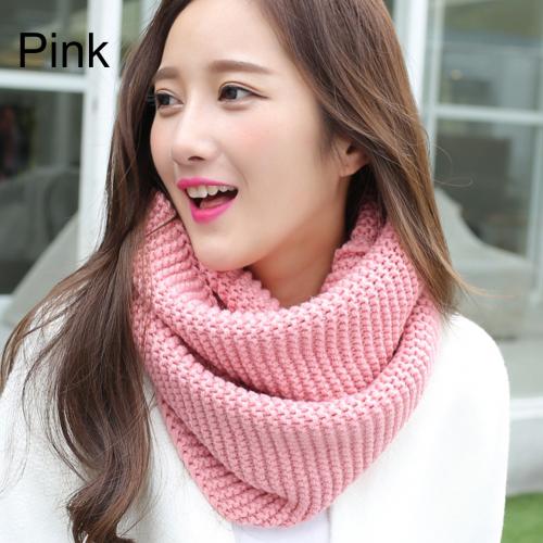 Wollen sjaal breien fiets nekwarmer zachte herfst winter warme dames effen kleur trui halsdoek gebreide sjaal: Roze
