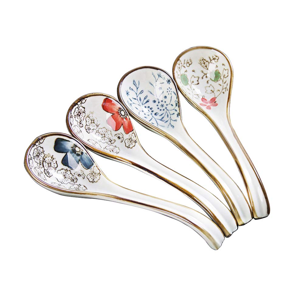 4 stuks chinese stijl keramische lepels voor kinderen, rijstlepels, keukenservies, roerlepels, soeplepels, blauw, diner voor kinderen