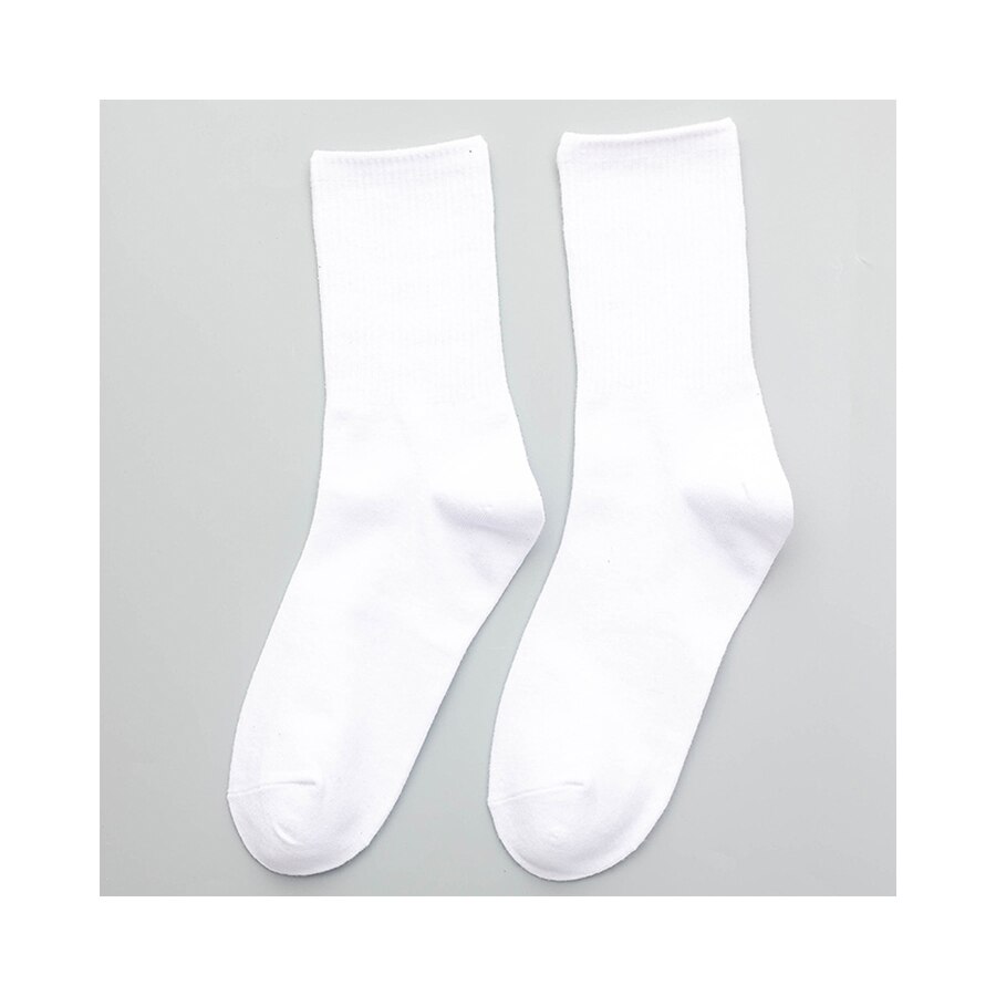 Calcetines blancos y negros de algodón para mujer, calcetines informales a rayas de Color liso, calcetines de espesor estándar para primavera, verano y otoño, talla 36-40: White