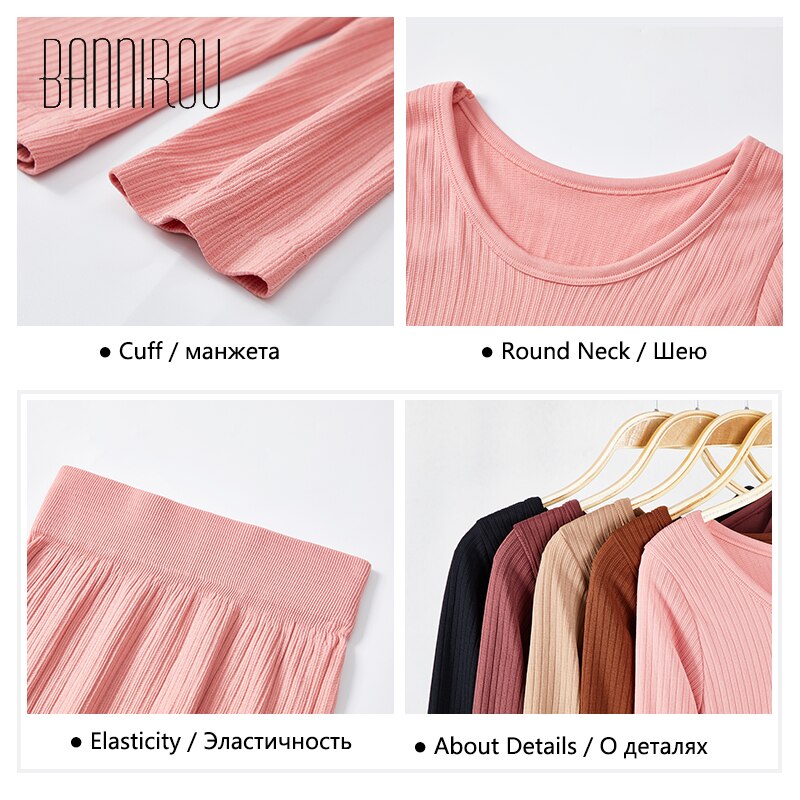 Bannirou termiske undertøjssæt til kvinde solid enkel elastisk kvindelig søvn slid blød hold varm lang johns kvinder hjemmetøj