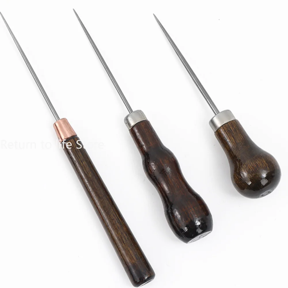 Leather Wooden Handle Awl DIY Tools For Leather Craft Stitching Sewing Accessories Sewing Stitching Awl