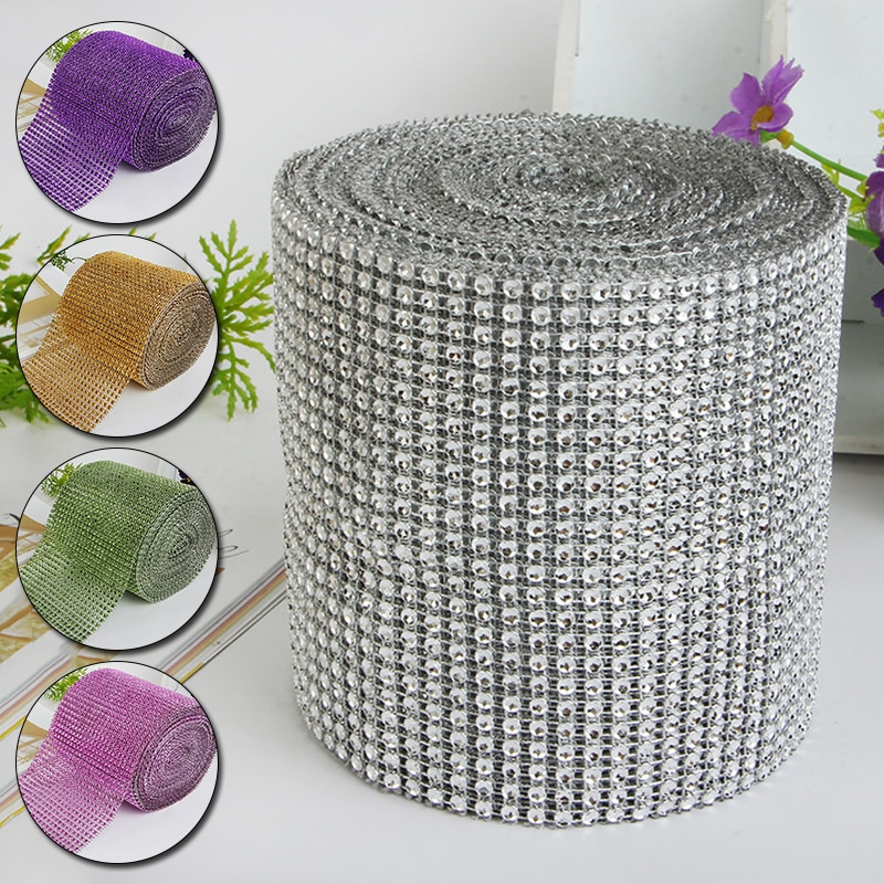 1 Roll 24 Rijen Goud Zilver Crystal Diamond Mesh Rhinestone Lint Voor Verjaardag Bruiloft Diy Decoratie Cake Wrap Crystal Tulle