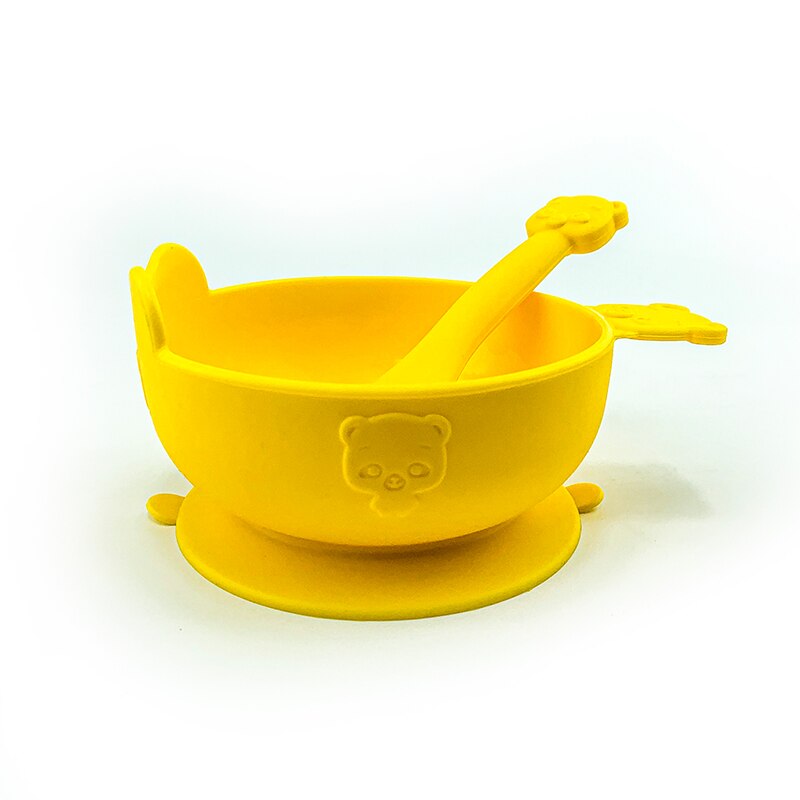 Platos de alimentación sólidos, plato para bebé, cuenco de bebé de silicona, alfombrilla, platos, set de comida para bebé, nuevos platos de bambú para niños: Amarillo