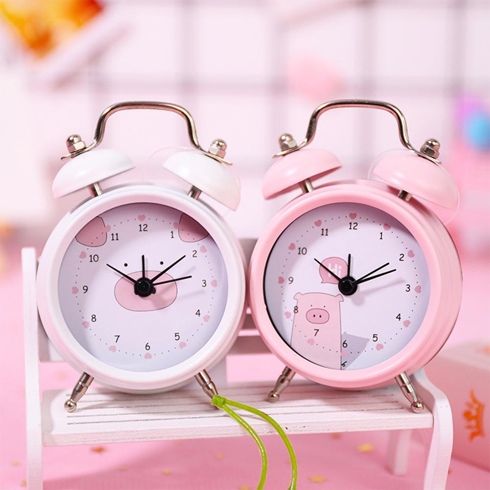 Portable Classic Silent Double Bell Alarm Clock Quartz Movement Bedside Bell Green Blue Red Pink Yellow for Student