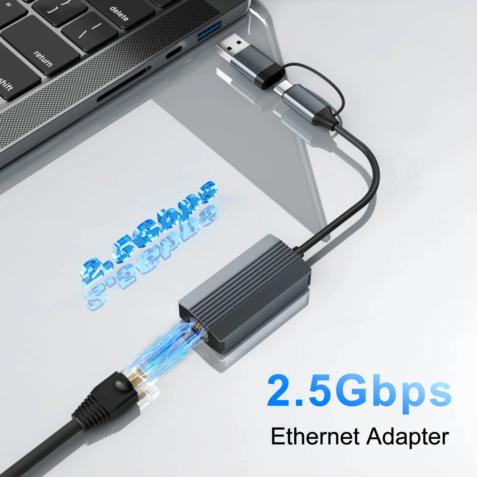 Adattatore Ethernet 2.5G - USB 3.0 e Tipo C - Scheda LAN RJ45 2500Mbps - per Laptop PC NAS Server