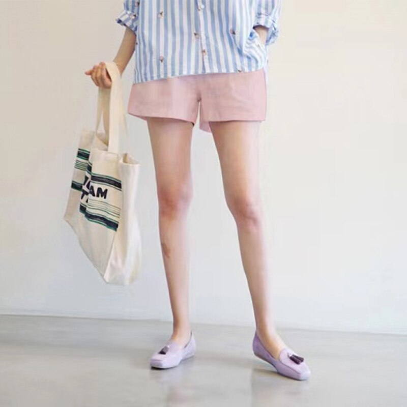 Pantalones cortos de maternidad para mujer embarazada, Shorts de lino y algodón, informales, sueltos, para primavera y verano, 2022: Rosa / S