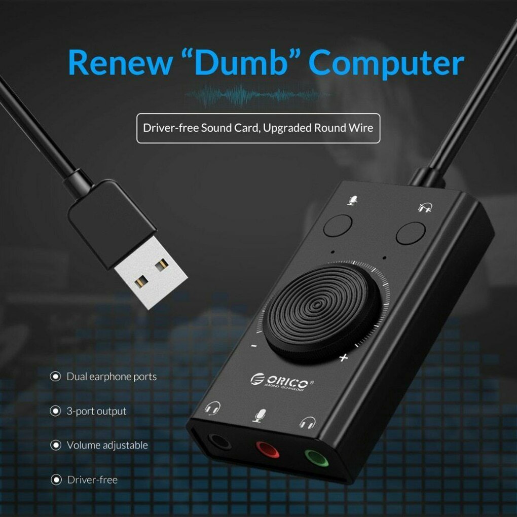 USB External Sound Card Microphone Earphone 2 in 1With 3 Port Output Volume Adjustable Computer Accessories For Windows Mac
