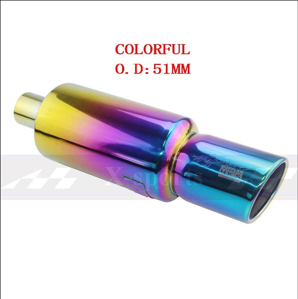 Car Motorbike Exhaust System Exhaust Pipe Muffler Tip Universal Stainless Steel ID 51MM 57MM 63MM Outlet 89mm Silencer Tail Pipe: COLORFUL  51MM