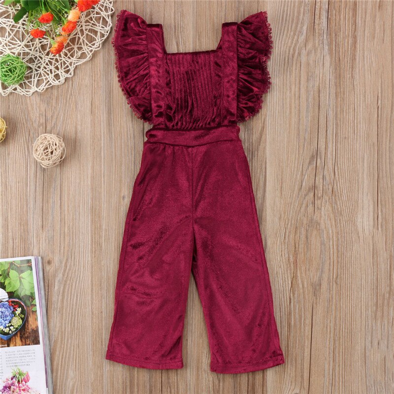 Vêtements d'automne et d'hiver pour enfants et filles, salopette à volants en velours, pantalon, gilet, barboteuse, combinaison, vêtements pour bébés, bon marché