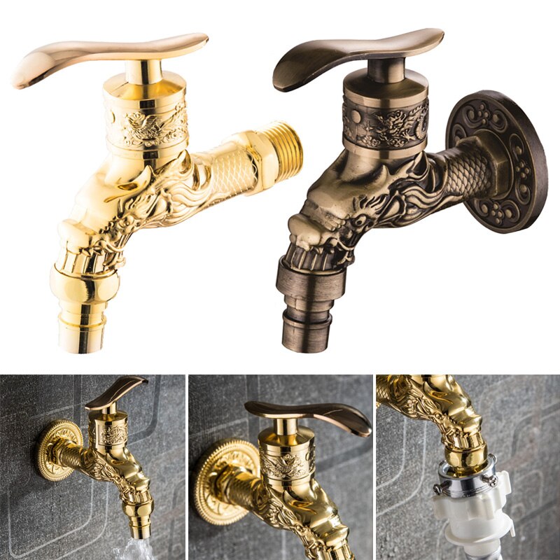 Washing Machine Faucet Retro Vintage Carved Home Sink Garden Single Faucet Water Tap DIN889