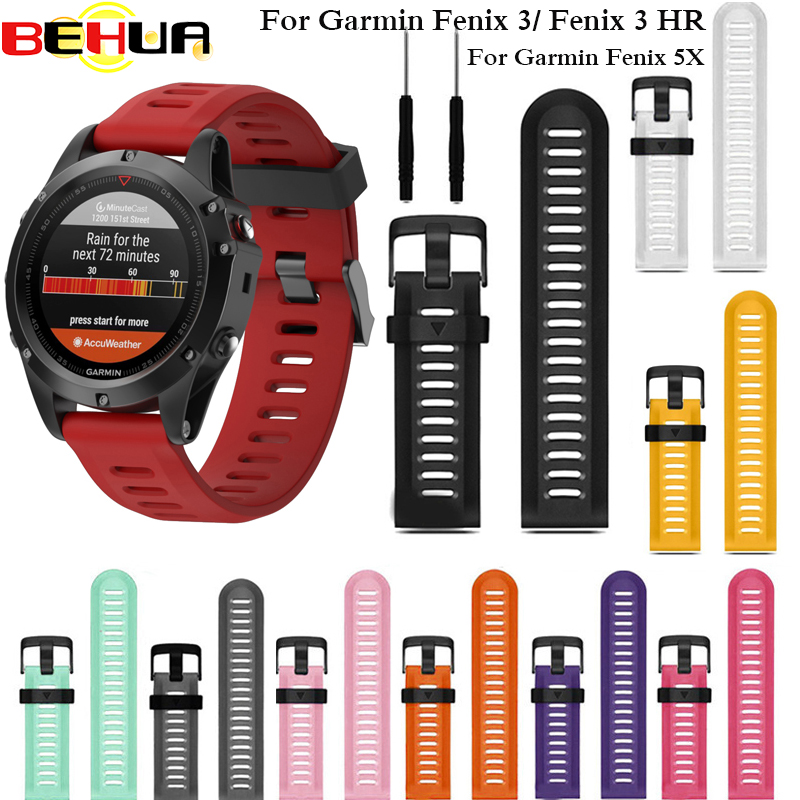 26mm largeur bracelet de montre pour Garmin Fenix 3 bandes Sport extérieur Silicone bracelet de montre pour Garmin Fenix 3 HR 5X Plus 6X Pro avec outils