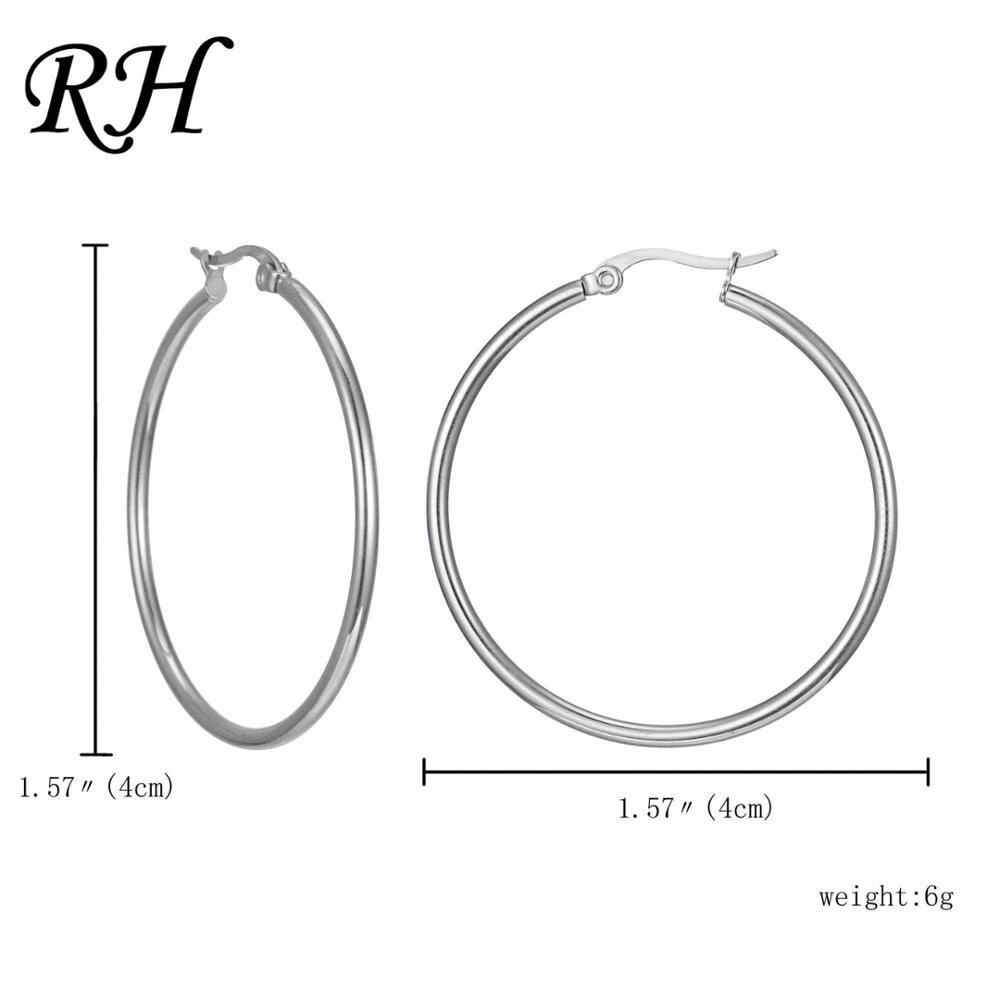 Big Huge Smooth Circle Hoop Earrings For Women Stainless Steel Hyperbole Earrings Large Round Earrings Ring Earring Jewelry: 40mm