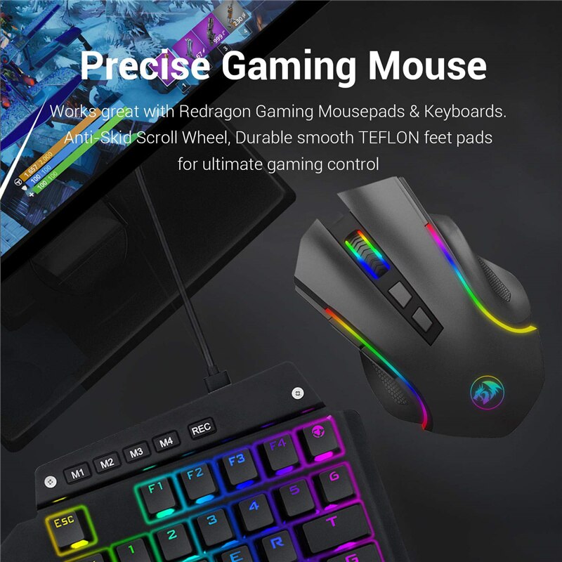 Redragon M602KS Wireless Gaming Mouse LED RGB Backlit MMO 8 Programmable Buttons Mouse Macro Recording Side Buttons For Windows