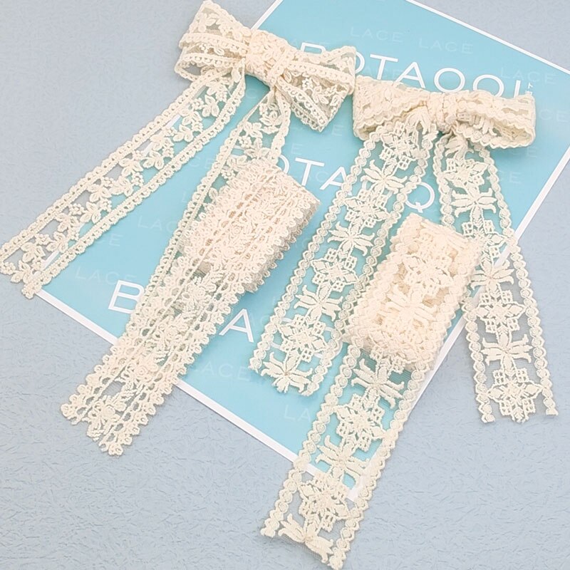 1 Yard Bilateral Milk Silk Lace Transparent Mesh Embroidery DIY Headdress Ribbon Wedding Dress 4cm White Cord lace Fabric