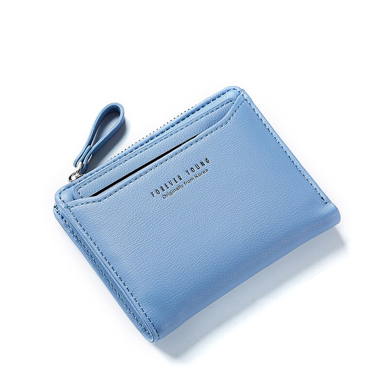 Individual ID Card Holder Wallet Women Leather Zipper Coin Purse Ladies Purses Forever Young Female Wallet Carteira: Blue