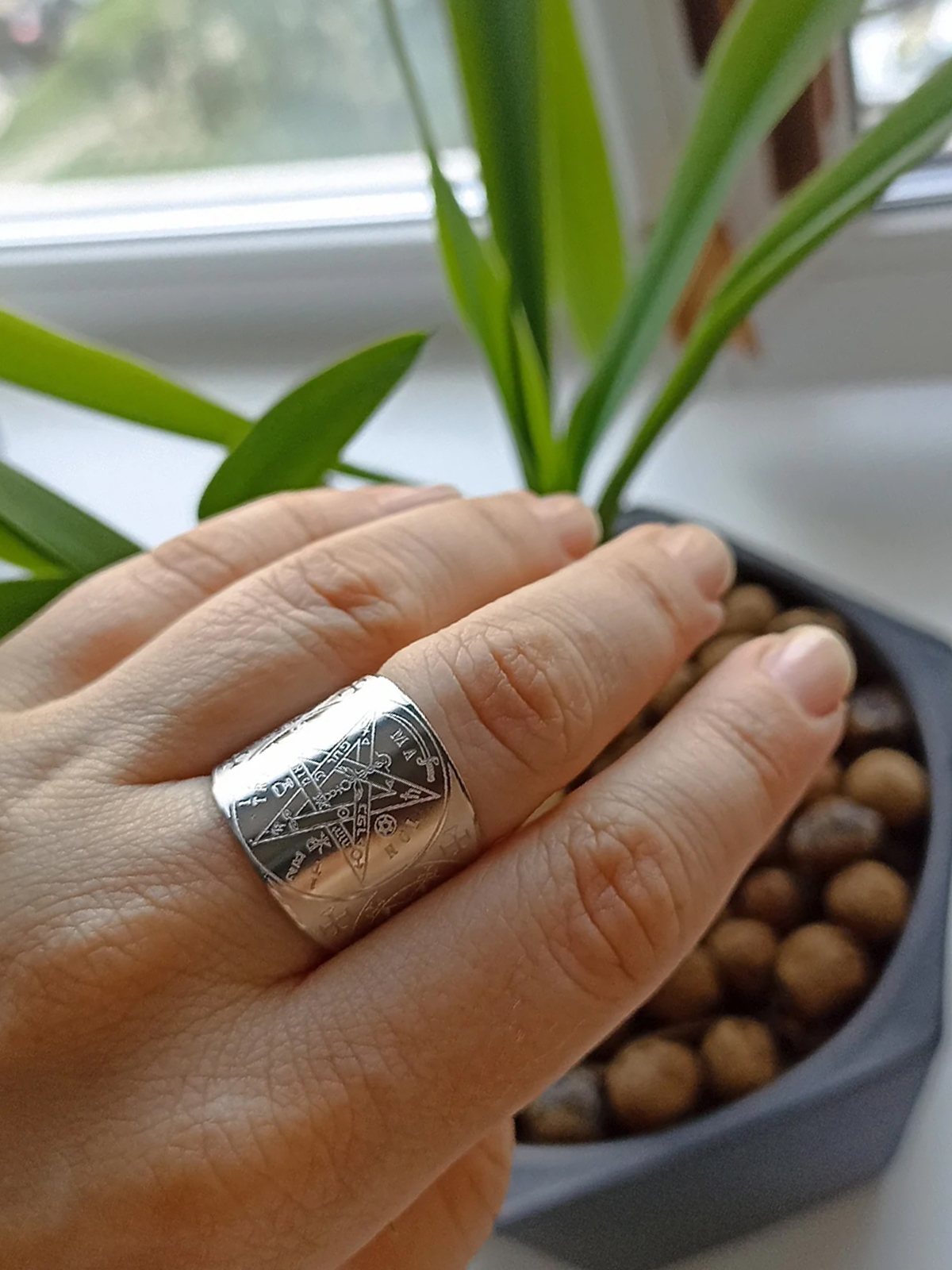Anillo de tetragrammatón con pentagrama de brujería, anillo de dedo con pentáculo de acero inoxidable para hombres, amuleto de protección de energía antigua, joyería