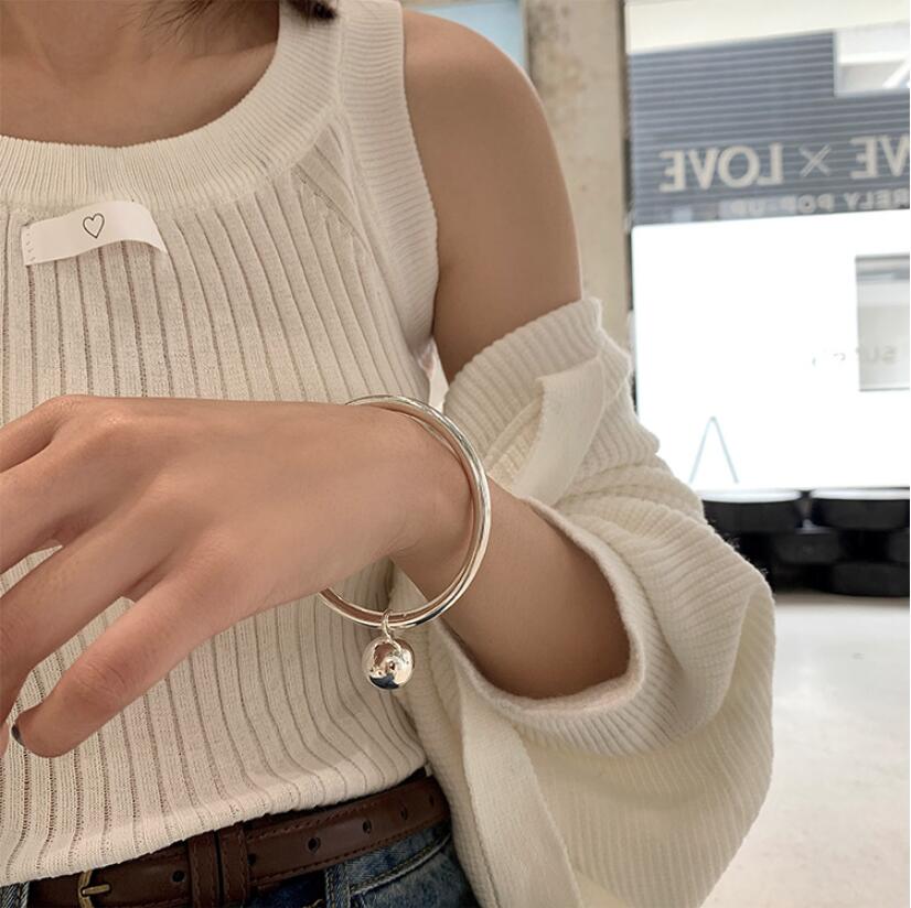 Pulsera de plata de ley 925 para mujer, brazalete con cierre de bola redonda y pequeña Simple para mujer, Red, Pal, joyería fina creativa B189