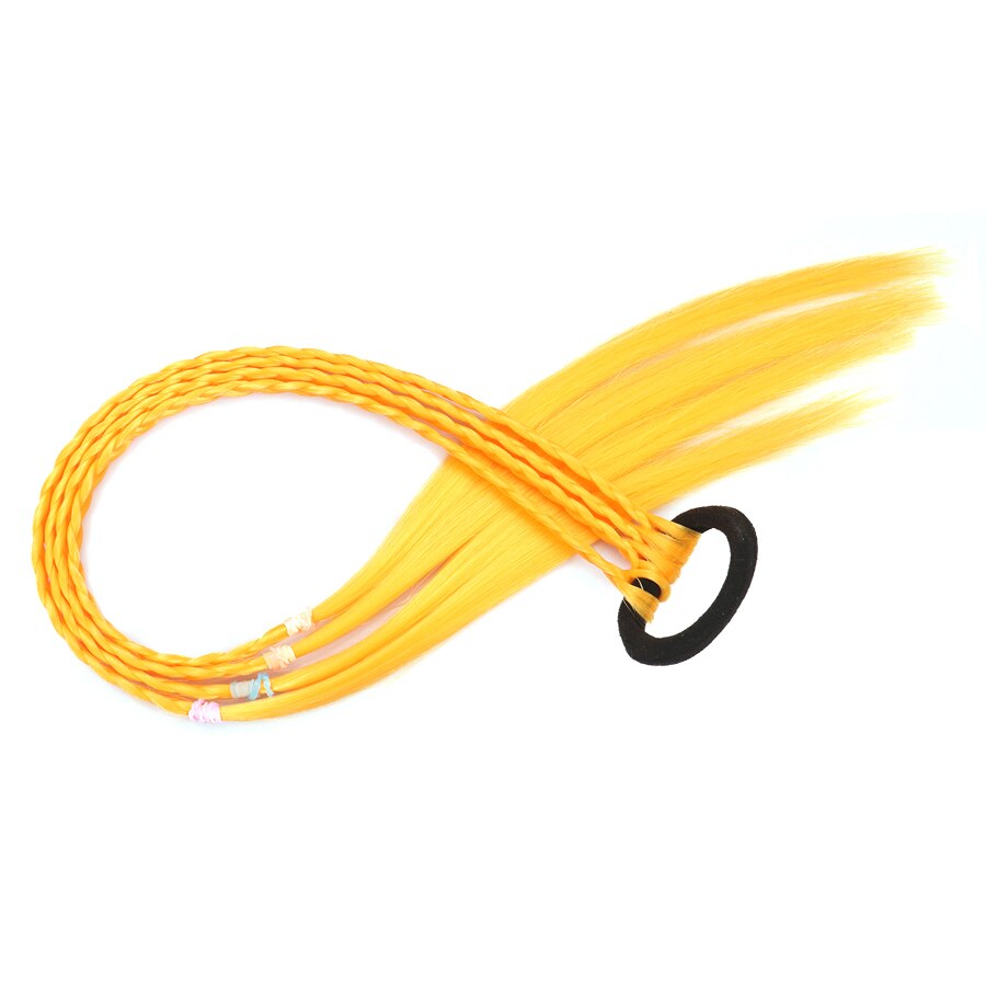 Rubber Bands With Pigtails Rainbow Color Overhead Tail Kanekalon Box Braids Ponytail Hair Extensions With Elastic Band For Girls: Q37-4-Yellow