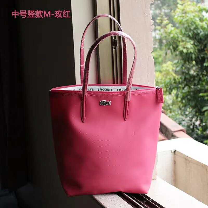 French vertical medium crocodile female bag shoulder handbag mommy large capacity shopping bag: Rose red