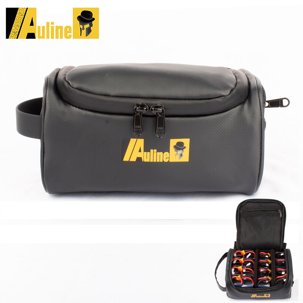 Auline Mini Battery Bag PU Waterproof Hand Bag Toolkit Built-in Removable Partition 22X16X12cm for RC Model LIPO Battery Storage