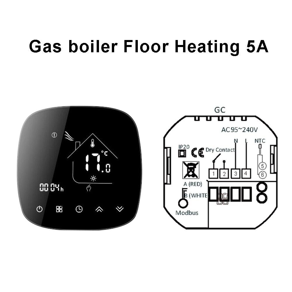 Termostato redondo Wifi, BHT-001 de calefacción, pantalla negra, botón táctil, controlador inteligente de calefacción por suelo radiante, aplicación Tuya: GC gas boiler 5A