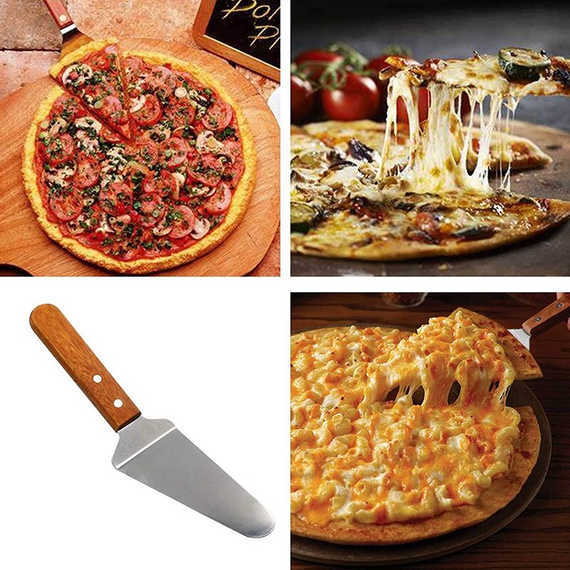 Stainless Steel Pizza Peel, 10 Inch Round Metal Pizza Peel with Wood Handle and Pizza Cutter Wheel &amp; Pizza Shovel for Serving Fo