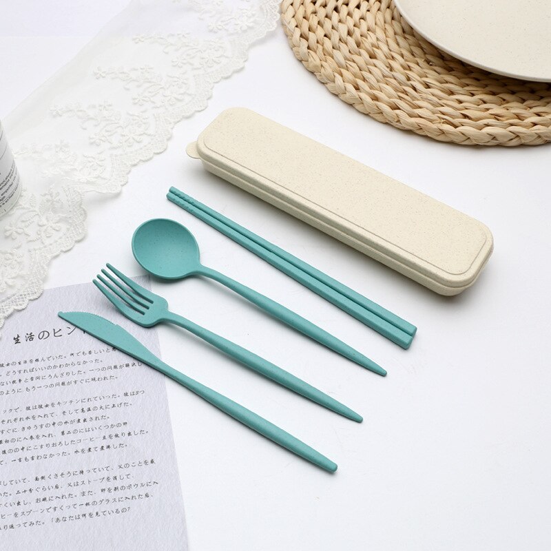 Couverts portables de voyage, boîte de couverts portables de voyage Style japonais couteau à paille de blé fourchette cuillère baguettes pour étudiants service de vaisselle de cuisine 4 pièces/ensemble: A2-4pcs and box