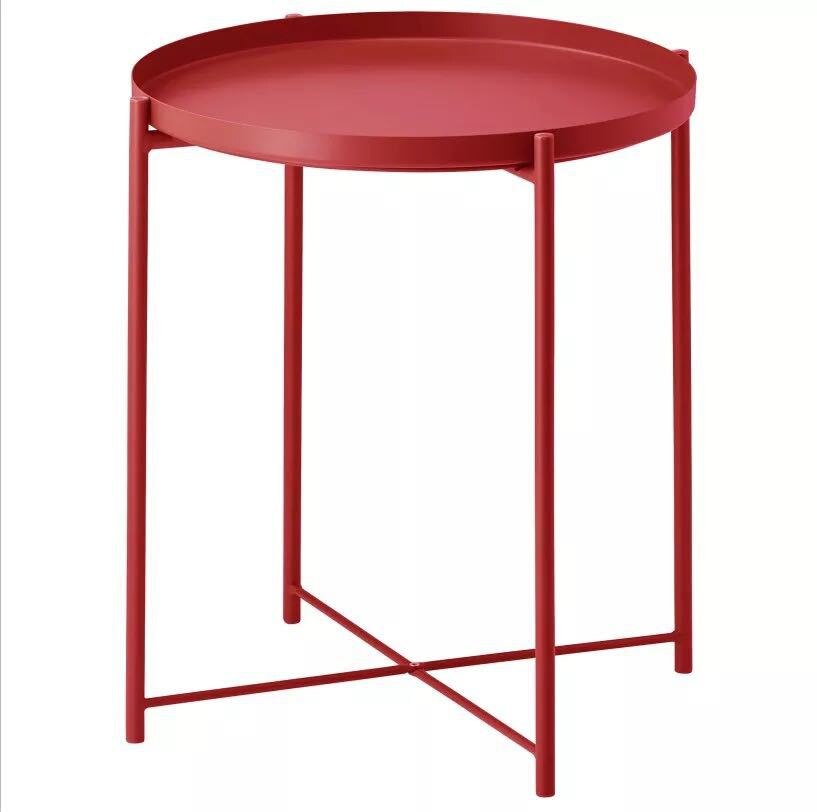 Mesa de centro redonda de hierro, mesa de salón lateral, bandeja extraíble, multiusos, estante de almacenamiento para muebles del hogar, novedad: Red