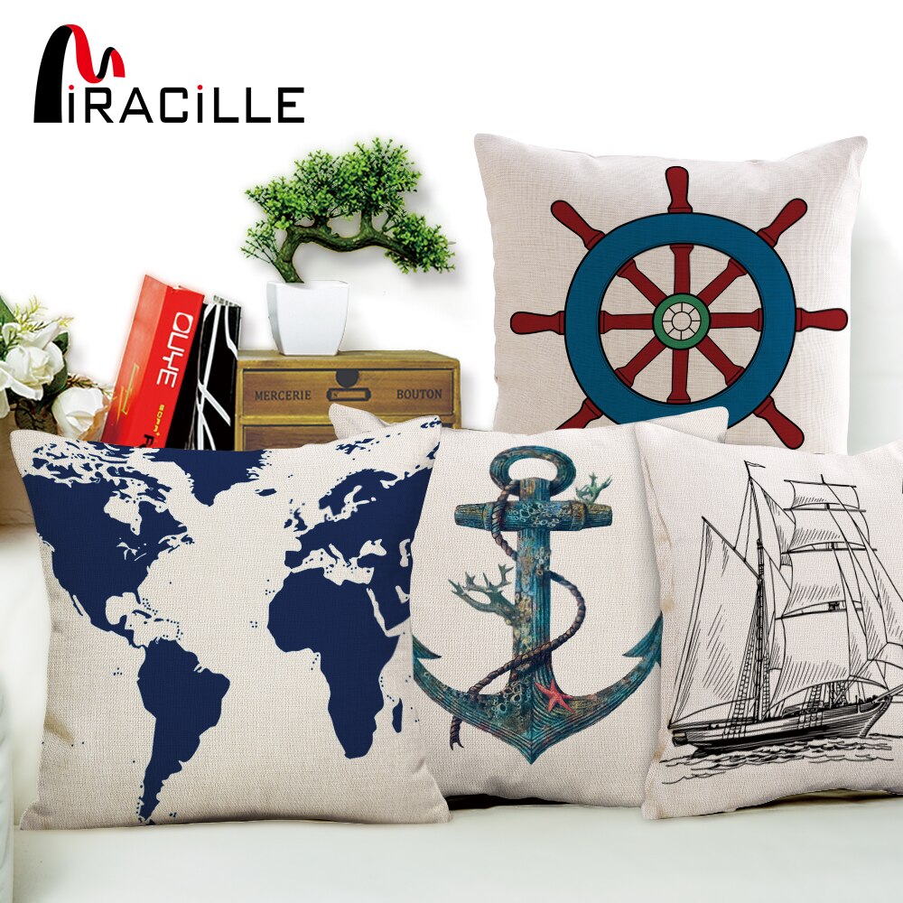 Cojines decorativos para el hogar, cojines con de ancla del Mar Mediterráneo, timón de barco, sin relleno, 18x18 pulgadas