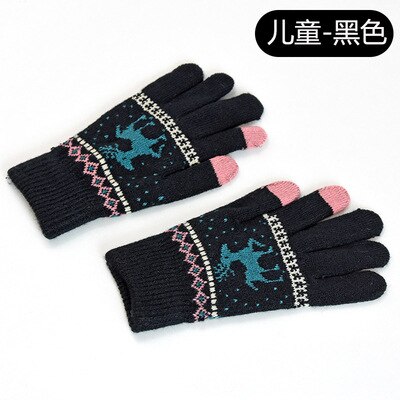 Neue kinder handschuhe in herbst und winter große kinder warme wolle gebürstet Weihnachten deer handschuhe eltern-kind handschuhe kinder: Black