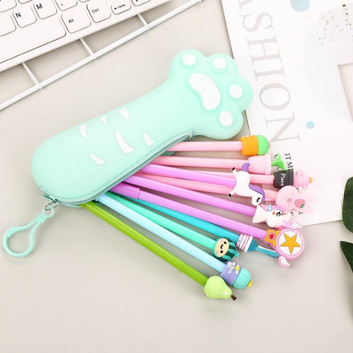 Estuche escolar de frutas con garra de pata de gato, de silicona de gran capacidad, para lápices, papelería, oficina y escuela, 1 Uds.