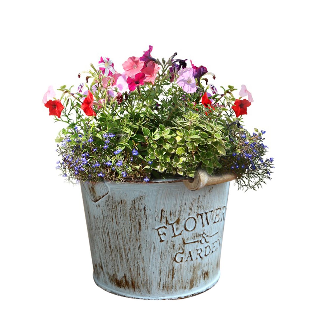 Country retro old metal flower bucket flower home desktop decoration metal craft iron bucket small flower pot