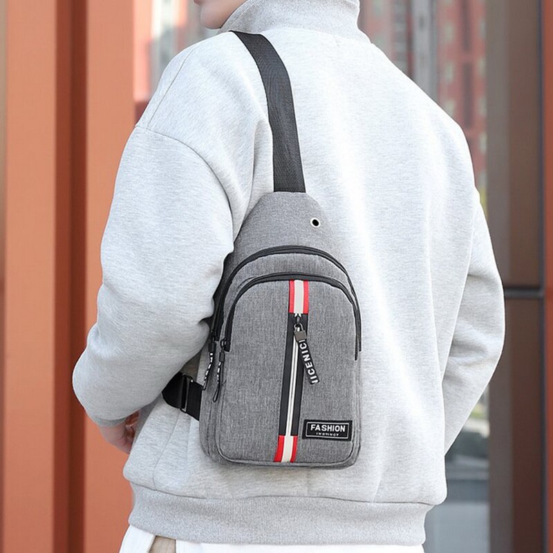 Männer Schulter Tasche Schlinge Brust Pack Leinwand USB Ladung Sport Crossbody Handtaschen Für Männer Brust Taschen Gürtel Taille Packungen: gray3