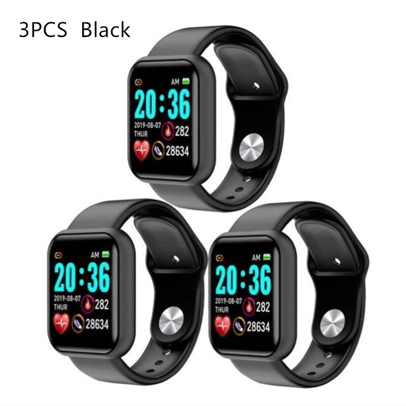 D20 Pro Y68 Smart Watch Bluetooth Fitness Tracker Sports Watch Heart Rate Monitor Blood Pressure Smart Bracelet for Android IOS: 3 PCS Black