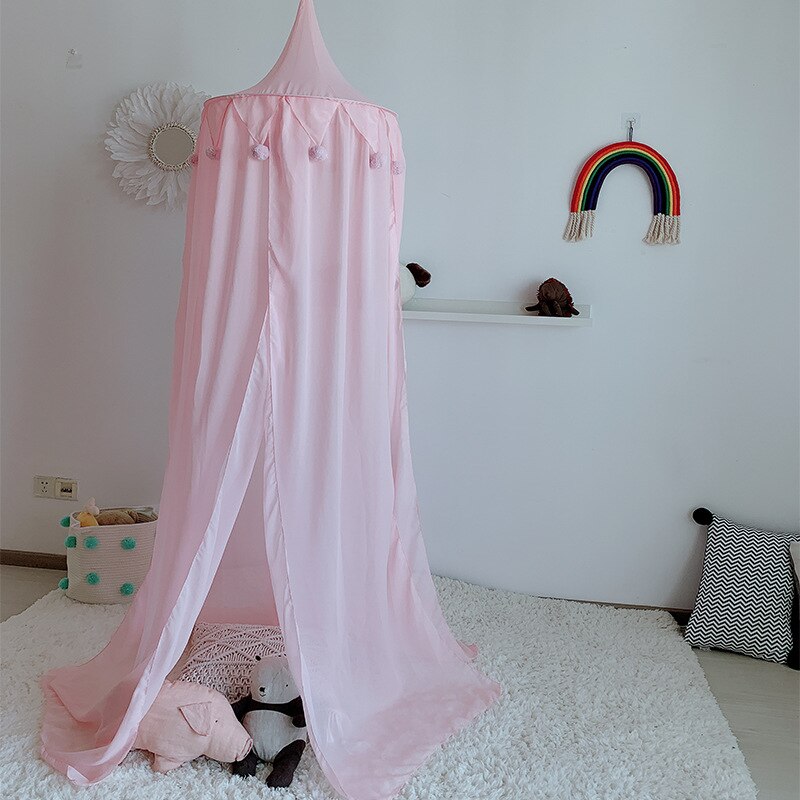Estilo nórdico de gasa de verano tienda niño ropa de cama Red de cama de cúpula redonda cortina hogar cama cuna juego de niños decoración de la habitación: Rosa