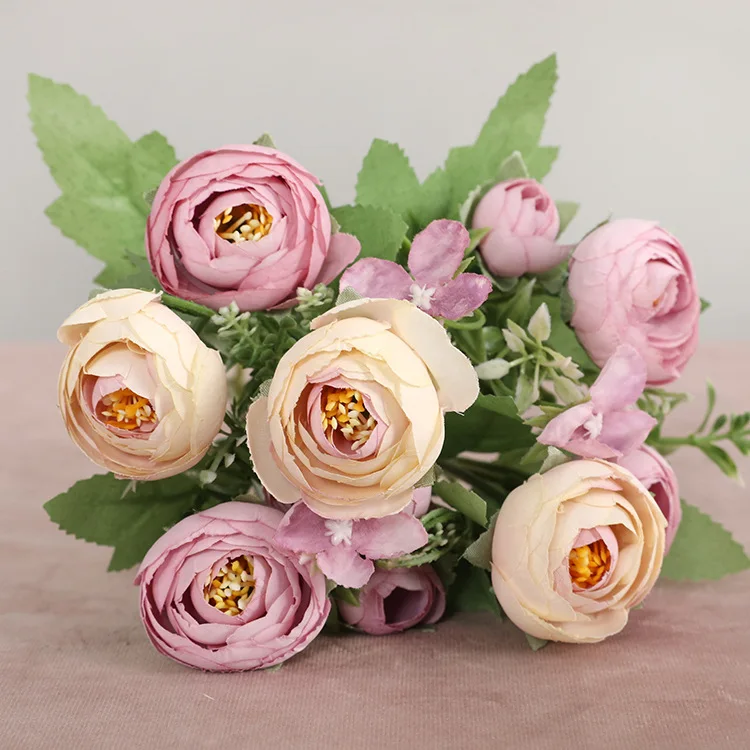 Fleurs artificielles violettes pivoines, 1 Bouquet, fausses roses d'automne en soie pour bricolage, décoration de salon, jardin de maison, mariage