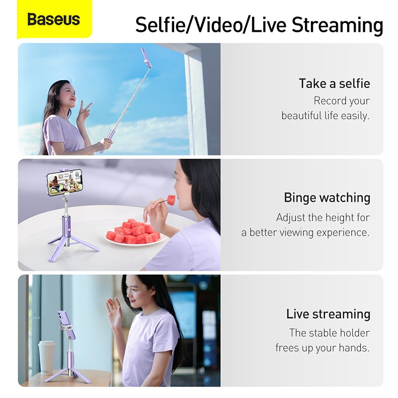 Baseus Selfie Stick Wireless Bluetooth Tripod for phone Extendable Monopod with Bluetooth Remote Mobile Phone Holder Stabilizer