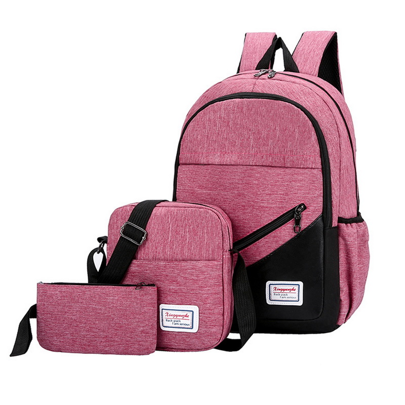 Litthing Usb Opladen Canvas Rugzak 3 Stks/set Vrouwen School Rugzakken Schooltas Voor Tieners Man Student Boek Tas Jongens Satchel: Roze