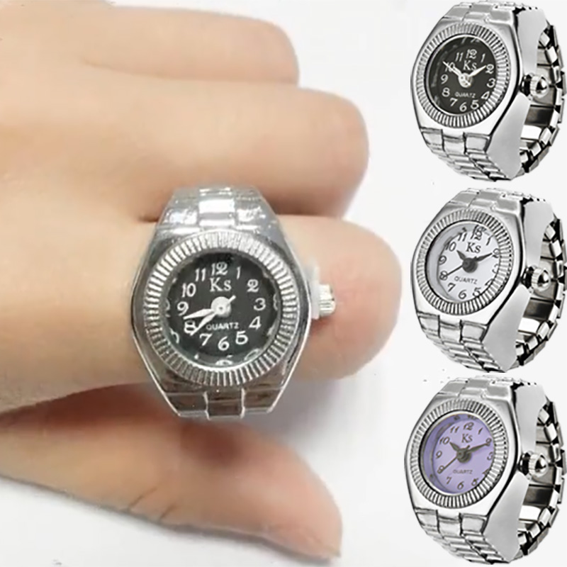Anillo de reloj de dedo de cuarzo Punk Vintage para mujeres y hombres, relojes góticos, anillos, reloj Digital, anillos elásticos, joyería, reloj de