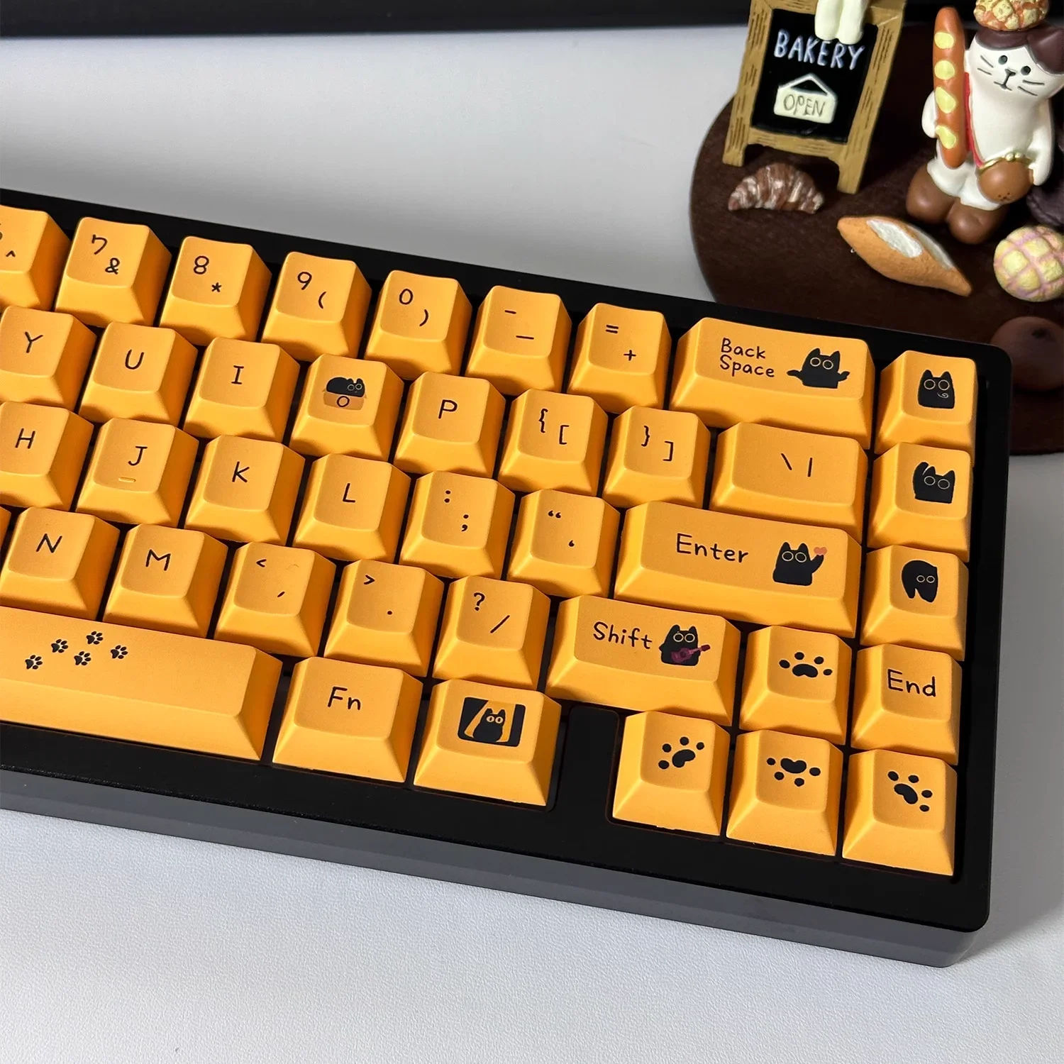 Black Cat Cherry Keycap Set 120-toetsen PBT Leuke oranje zwarte Cat Keycaps voor mechanische toetsenborden