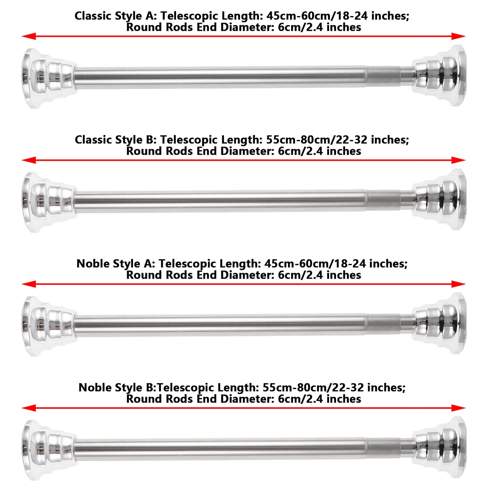 Bathroom Shower Rod Stainless Steel Clothes Hanging Drying Rail Punch-Free Curtain Telescopic Bar Reusable Balcony Expansion Rod