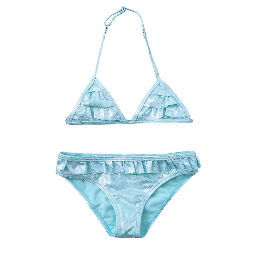 Toddler Kids Girls Ruffles frills Solid color split swimsuit bikini Sparkle Summer Swimwear Swimsuit Bikini Outfits L1203: Green / 8