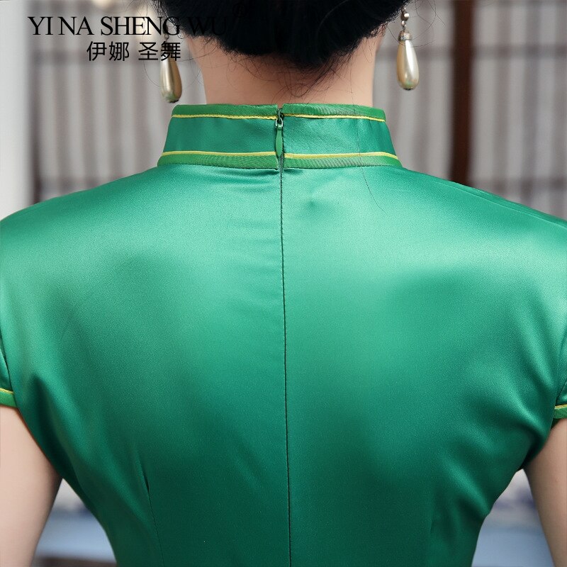 Chinese Cheongsam Wedding Dress Improved Short Satin Silk qipao Printed Evening Women Retro Slim Open Cheongsam